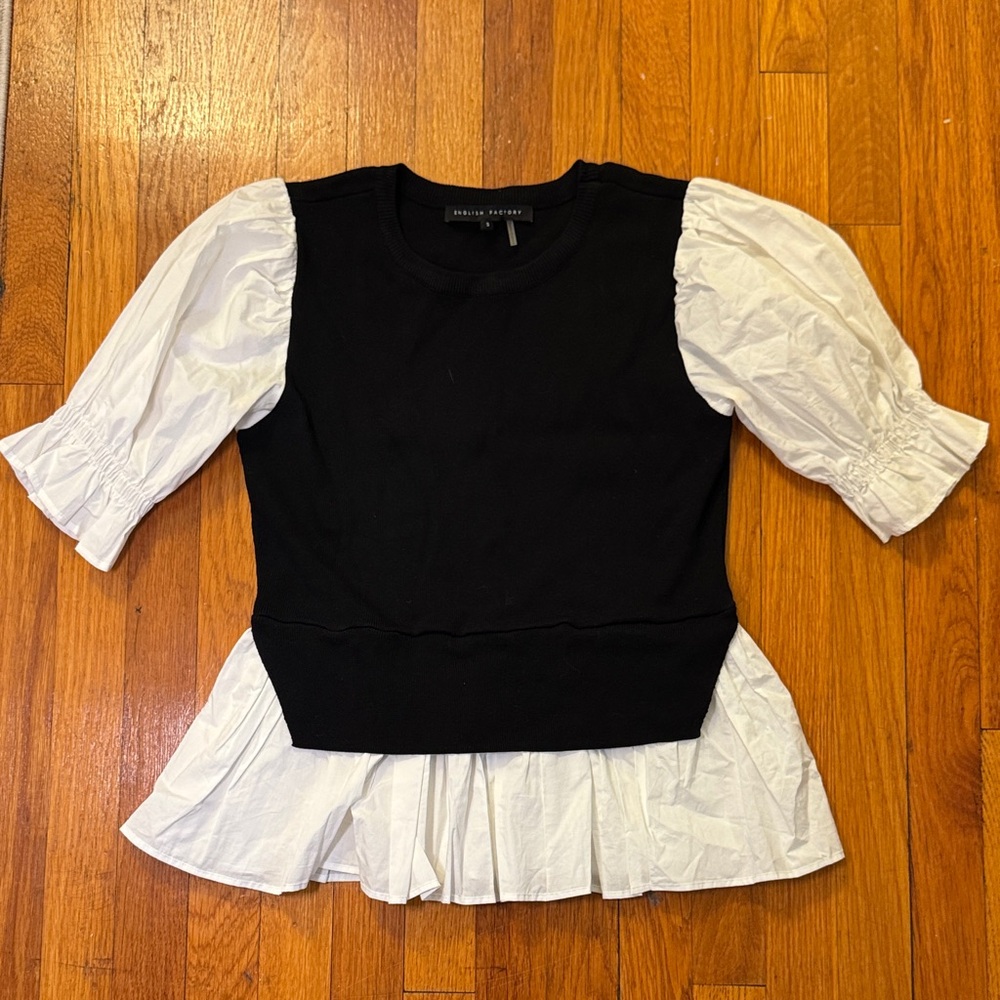 English Factory Black and White Ruffle Sleeve Blouse